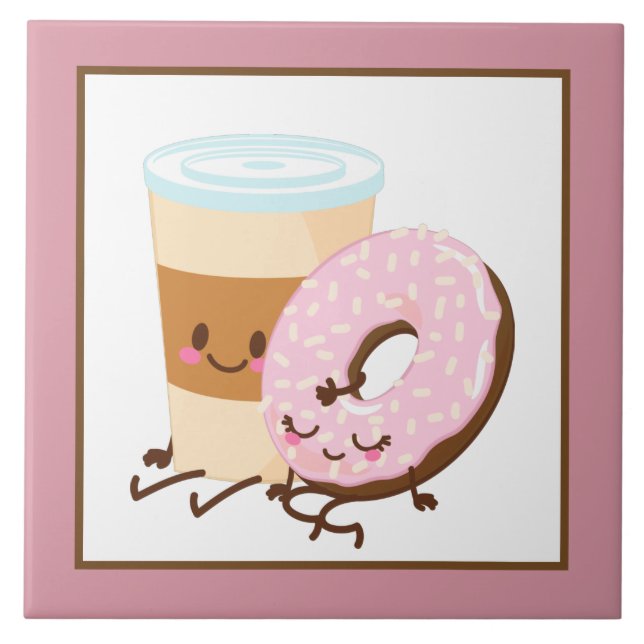 niedliche Kaffee-Donuts Küche Keramik Kachel (Vorderseite)