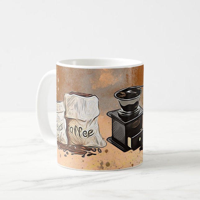 Niedliche Kaffeebohnen mit Bar Kaffeetasse (Vorderseite Links)