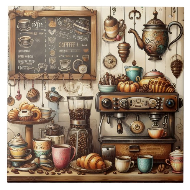 Niedliche Kaffeehäuser Bar Fliese (Vorderseite)