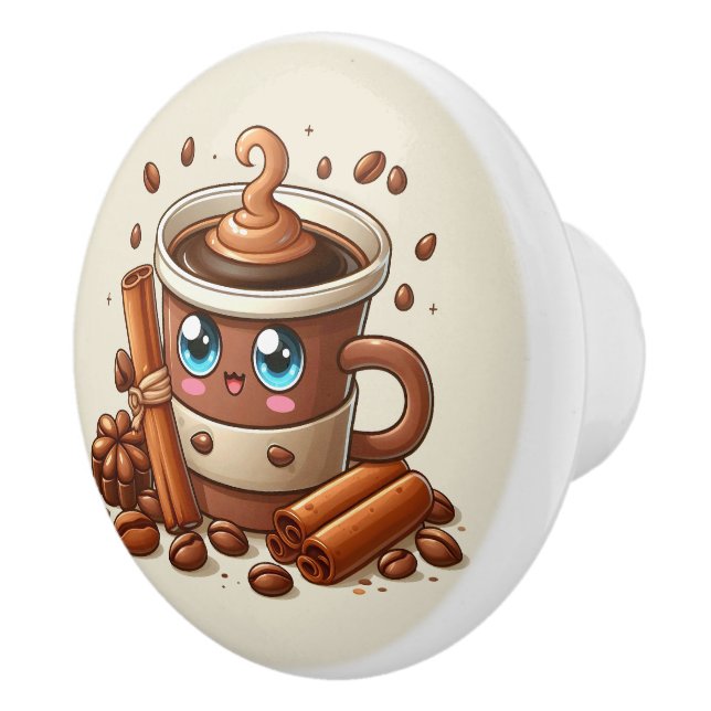 Niedliche Kaffeeliebhaber Keramikknauf (Rechts)