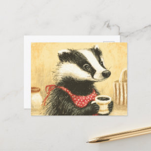 Niedliche Kaffeezeit mit bezaubernder Miss Badger Postkarte