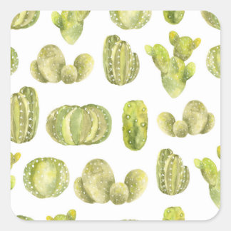 Niedliche Kakteen, Aquarellfarben Nahtlose Dekorat Quadratischer Aufkleber