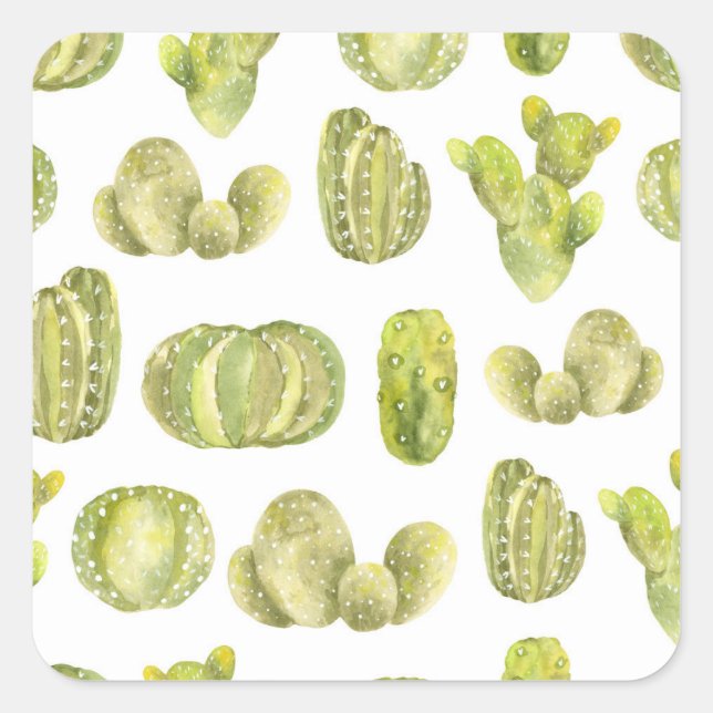 Niedliche Kakteen, Aquarellfarben Nahtlose Dekorat Quadratischer Aufkleber (Vorderseite)