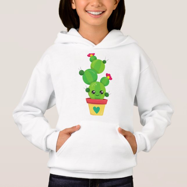 Niedliche Kakteen, grüne Kakteen, Kawaii-Kakteen,  Hoodie (Vorderseite)