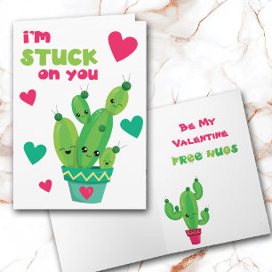 Niedliche Kakteen Stuck on You Kids Valentine Card Feiertagskarte