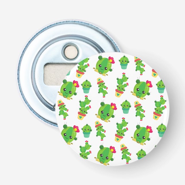 Niedliche Kaktus, grüne Kakteen, Kaktusmuster Flaschenöffner (Vorderseite)