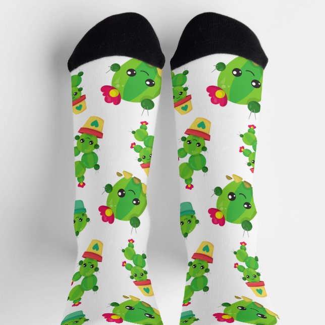 Niedliche Kaktus, grüne Kakteen, Kaktusmuster Socken (Oben)
