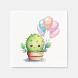 Niedliche Kaktus mit Birthday Balloons Serviette