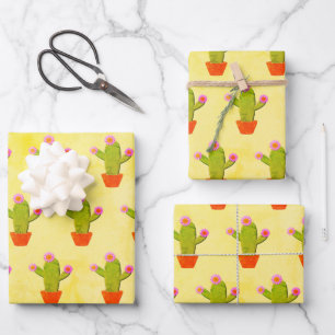 Niedliche Kaktus mit rosa Blume Geschenkpapier Set