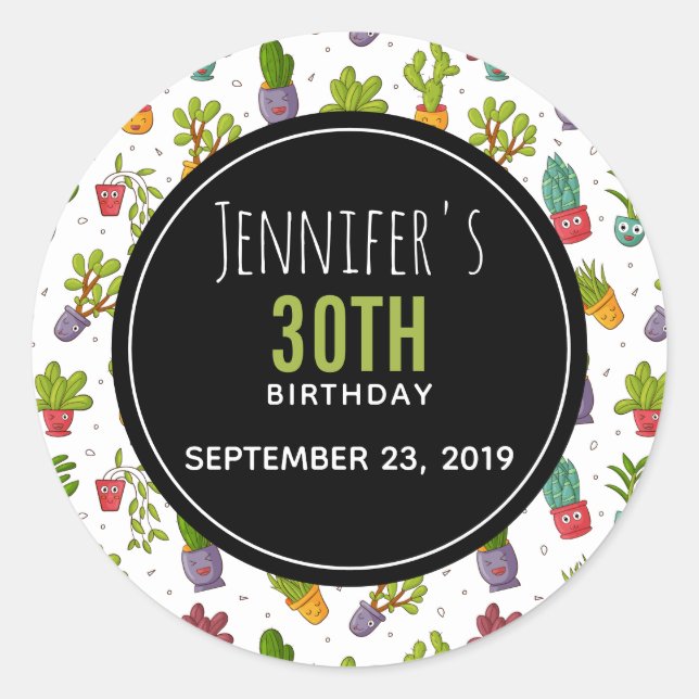 Niedliche Kaktus Nature Succulents Muster Geburtst Runder Aufkleber (Vorderseite)
