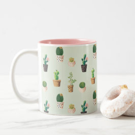 Niedliche Kaktus Sukkulente Pflanze Muster Rosa gr Zweifarbige Tasse