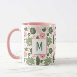 Niedliche Kaktus-Sukkulente rosa grün mit Monogram Tasse