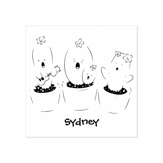 Niedliche Kaktus-Trio-Cartoon-Darstellung Gummistempel (Prägung)