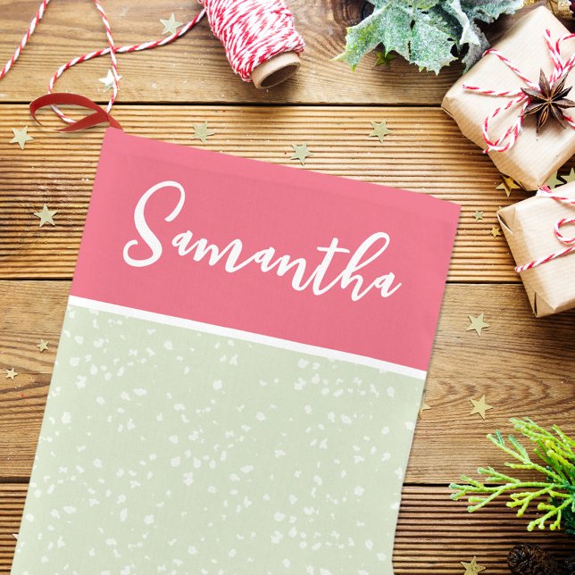 Niedliche Kalligrafie-Script pink grün Kleiner Weihnachtsstrumpf (Cute Christmas stocking with the pink and green chic color theme. )