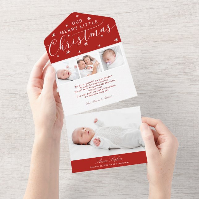 Niedliche Kalligraphie 4 Fotos Geburtserklärung All In One Einladung (Abreißen)