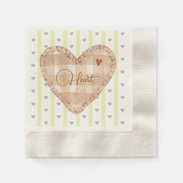 Niedliche kalligraphische Herzmuster Grün braun Serviette (Vorderseite)