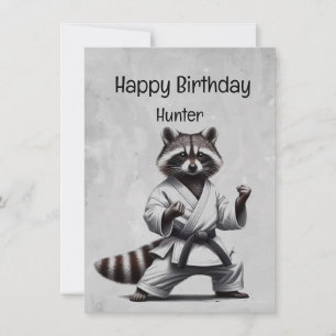 Niedliche Kampfkunst Raccoon Custom Geburtstag Karte