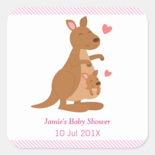 Niedliche Kangaroo Baby Dusche Party Leckereien Quadratischer Aufkleber