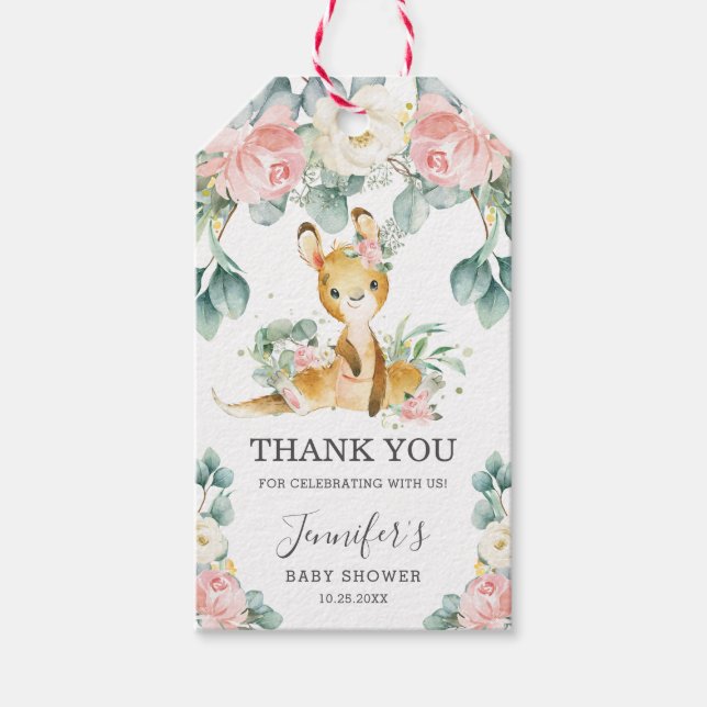 Niedliche Kangaroo Floral Baby Dusche Vielen Dank  Geschenkanhänger (Vorderseite)
