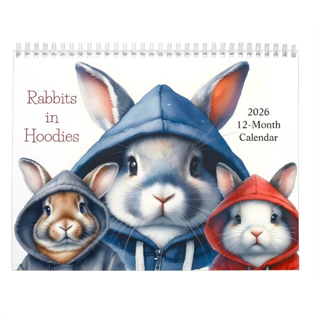Niedliche Kaninchen auf Hoodies 2026 Kalender 12 M (Titelbild)