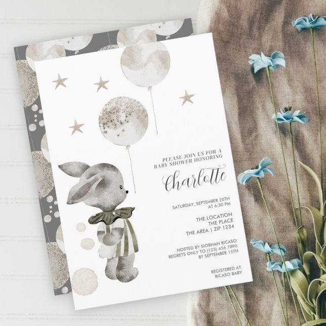 Niedliche Kaninchen-Babydusche Einladung (Von Creator hochgeladen)