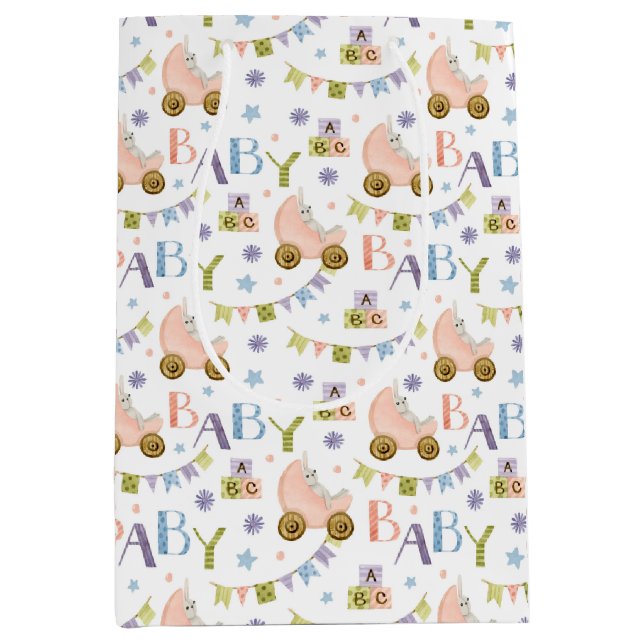 Niedliche Kaninchen-Babydusche Mittlere Geschenktüte (Vorderseite)