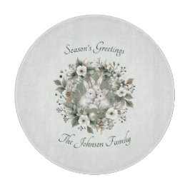 Niedliche Kaninchen im blumigen Winterkranz Schneidebrett