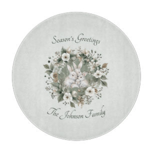 Niedliche Kaninchen im blumigen Winterkranz Schneidebrett