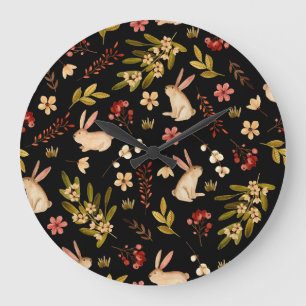 Niedliche Kaninchen: Wasserfarben, handGezeichnet  Große Wanduhr