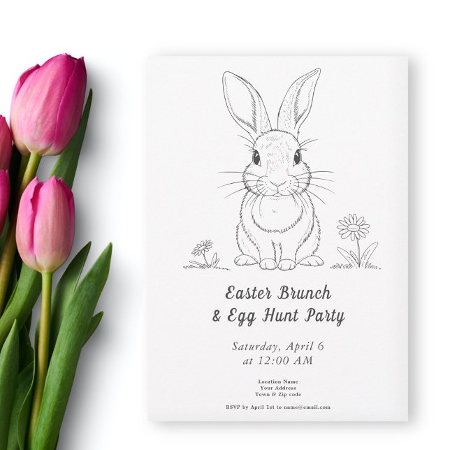 Niedliche Kanincheninsel Art - Ostereier Jagd Einl Einladung (Cute Rabbit Line Art - Easter Egg Hunt Invitation)