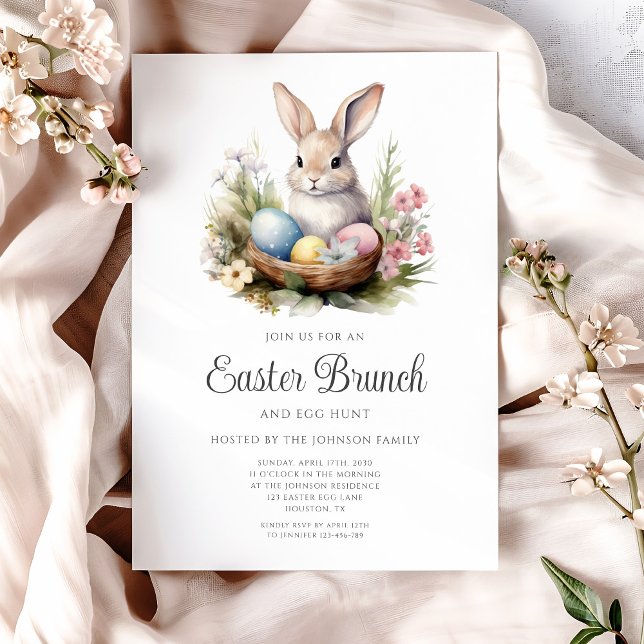 Niedliche Kaninchenjagd und Osterbrunch Einladung (Cute Rabbit Egg Hunt And Easter Brunch Invitation)