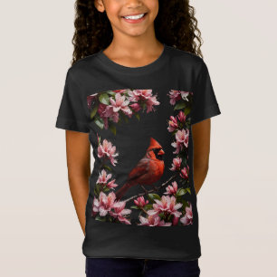 Niedliche Kardinal Bird und rosa Blume T-Shirt