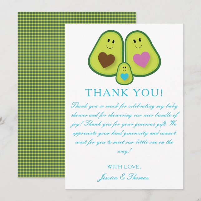 Niedliche Karierte Avocado Kinderdusche Danke Kart (Vorne/Hinten)