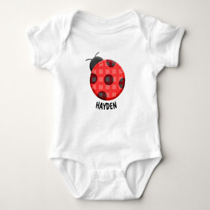Niedliche Karierte Red Ladybug Personalisiert Baby Strampler