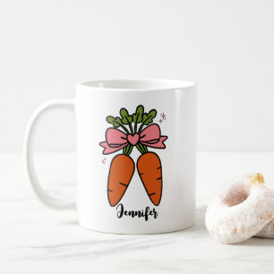 Niedliche Karotten mit einem rosa Bogen, personali Kaffeetasse