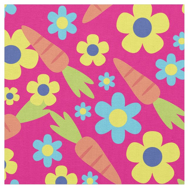 Niedliche Karotten und Blume Frühjahr Ostern Stoff (Nahaufnahme)