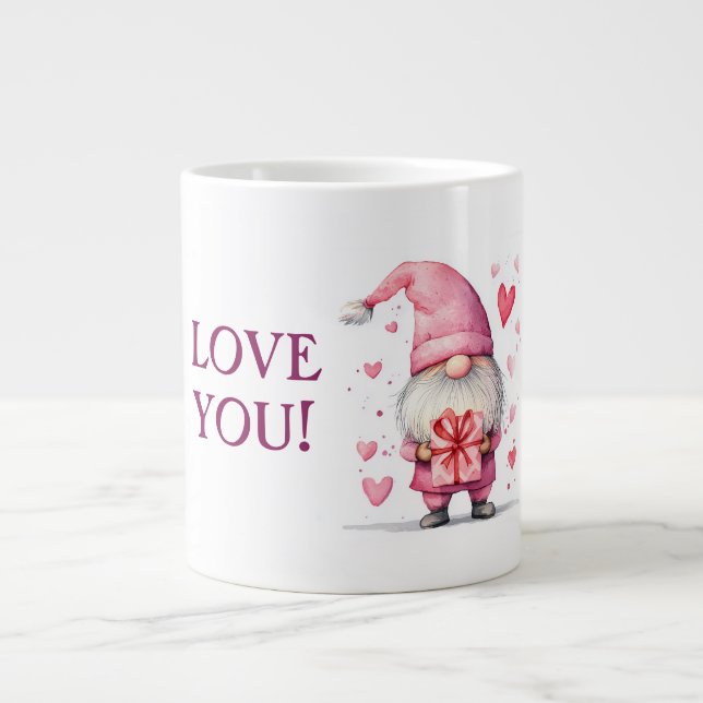 niedliche Karte mit einem rosa Cartoon in Liebe Jumbo-Tasse (Vorderseite)