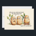 Niedliche Kartoffeln haben Zehen Funny Potato Pun<br><div class="desc">Niedliche und lustige Potato Cartoon/Comic Illustration. Warum nennen wir Kartoffeln? Wir haben keine Zehen. Man hat große Füße mit großen Zehen und sagt: Sprich für dich selbst. Hübsche braune Kartoffeln Zeichnend Kunstdesign. Humorales grafisches Bild. Zeichn von Donna Léger von Irony Designs.</div>