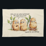 Niedliche Kartoffeln haben Zehen Funny Potato Pun Geschirrtuch<br><div class="desc">Niedliche und lustige Potato Cartoon/Comic Illustration. Warum heißen wir Kartoffeln? Wir haben keine Zehen. Man hat große Füße mit großen Zehen und sagt: Sprich für dich! Hübsche braune Kartoffeln Zeichnend Art Design. Humorales grafisches Bild. Zeichn von Donna Léger von Irony Designs.</div>