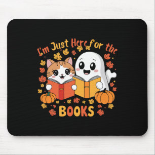 Niedliche Kat- und Ghost-Reading Halloween-Büchers Mousepad
