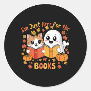Niedliche Kat- und Ghost-Reading Halloween-Büchers Runder Aufkleber