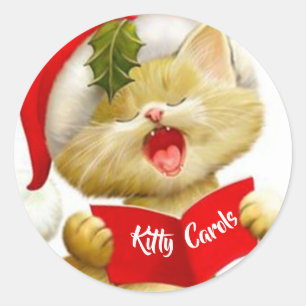 Niedliche Kätzchen-Aufkleber, die Weihnachtsliede Runder Aufkleber