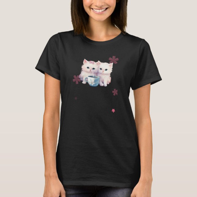 Niedliche Kätzchen Blume T - Shirt (Vorderseite)