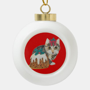 niedliche Kätzchen-Graukatze im Weihnachtsgeschma Keramik Kugel-Ornament