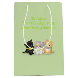 Niedliche Kätzchen Grün personalisierte Geschenkta Mittlere Geschenktüte