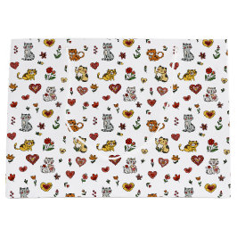 Niedliche Kätzchen & Herz-Geschenktasche Große Geschenktüte