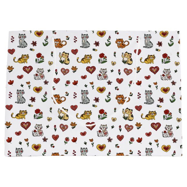 Niedliche Kätzchen & Herz-Geschenktasche Große Geschenktüte (Vorderseite)