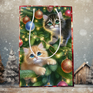 Niedliche Kätzchen im Weihnachtsbaum Mittlere Geschenktüte