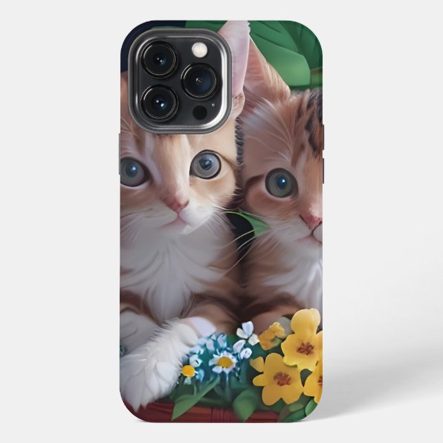 Niedliche Kätzchen in einem Blume-Korb iPhone Hülle (Rückseite)