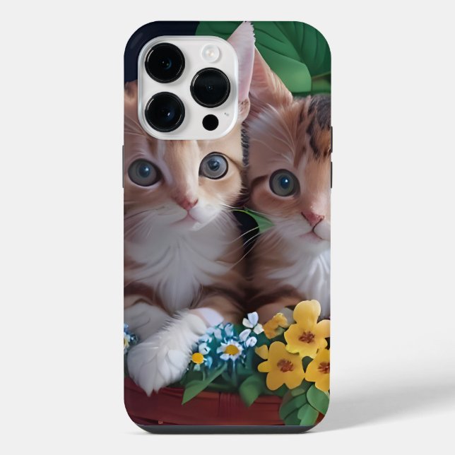 Niedliche Kätzchen in einem Blume-Korb iPhone Hülle (Rückseite)